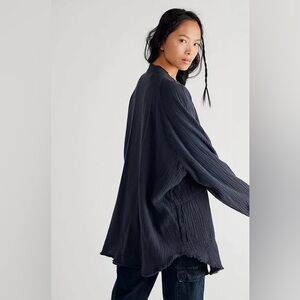Free People Black Linen Crinkle Cardigan